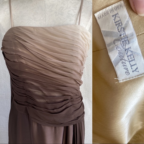 Couture Silk 8 10 Ombré Fade Gathered Dress Brown - Picture 3 of 8